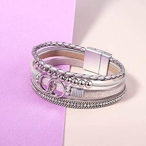 Boho Wrap Bracelets Leather Cuff Bangle Gold Beaded Bracelets